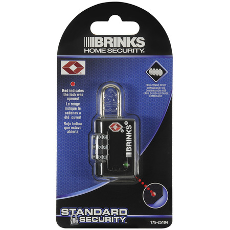 Brinks Combination Padlock, Zinc, TSA Approved, 25mm, Resettable 175-25104